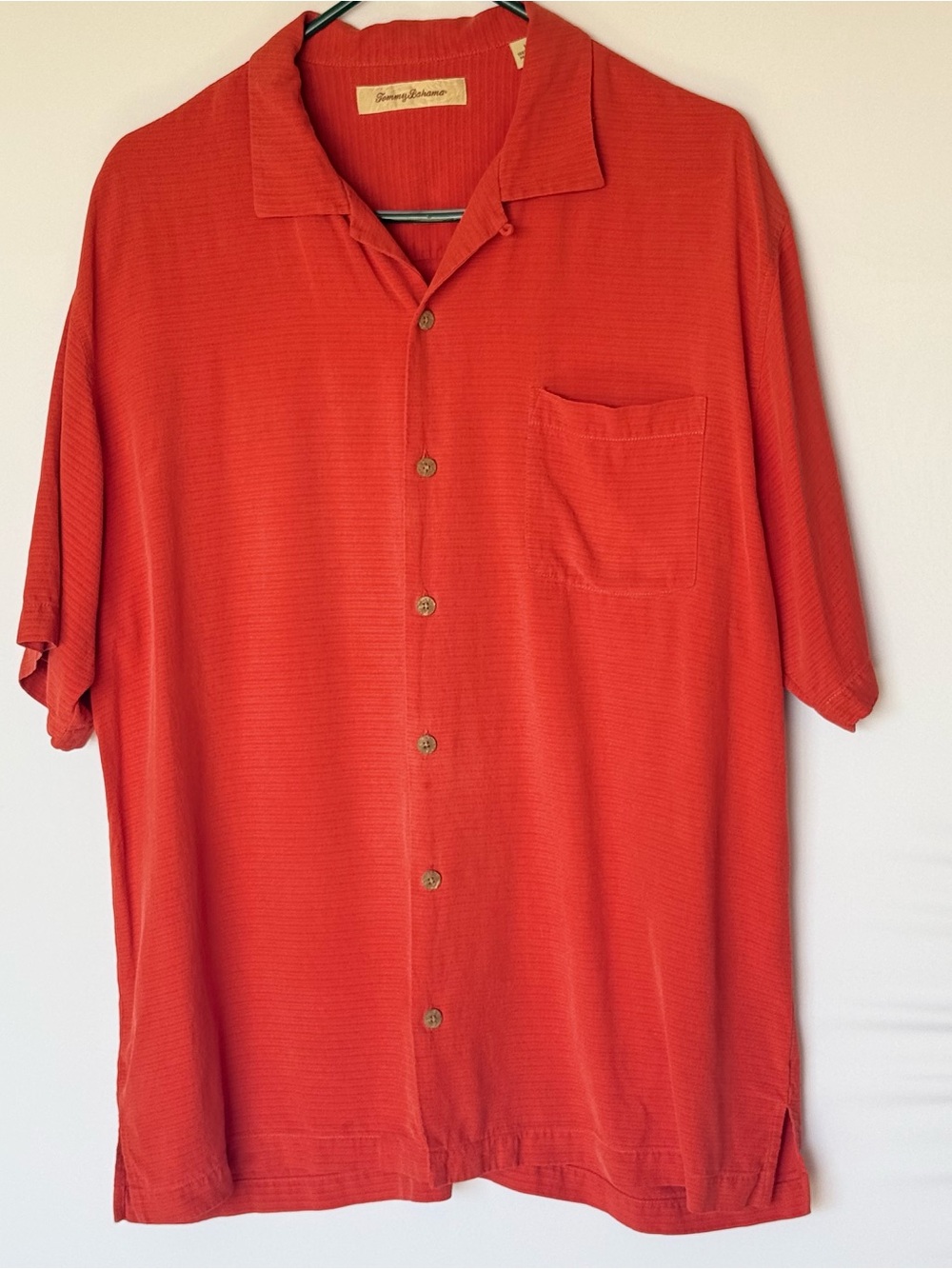 Tommy Bahama Men's Silk Coral Red Short-Sleeve Button-Up Camp Shirt